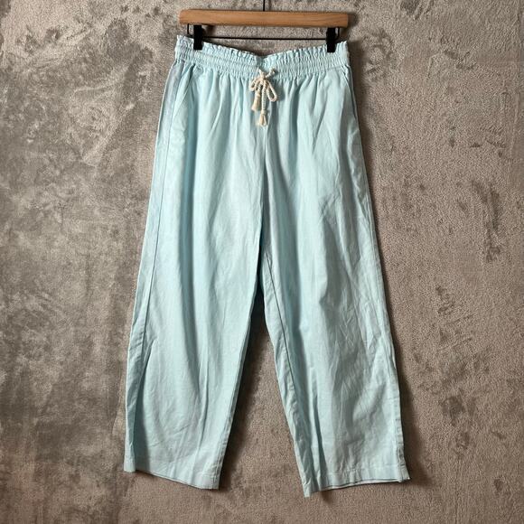 J. Crew Pants - J.Crew Linen Cotton Blend Wide Leg Paper Bag Pants Size Small Soft Aqua